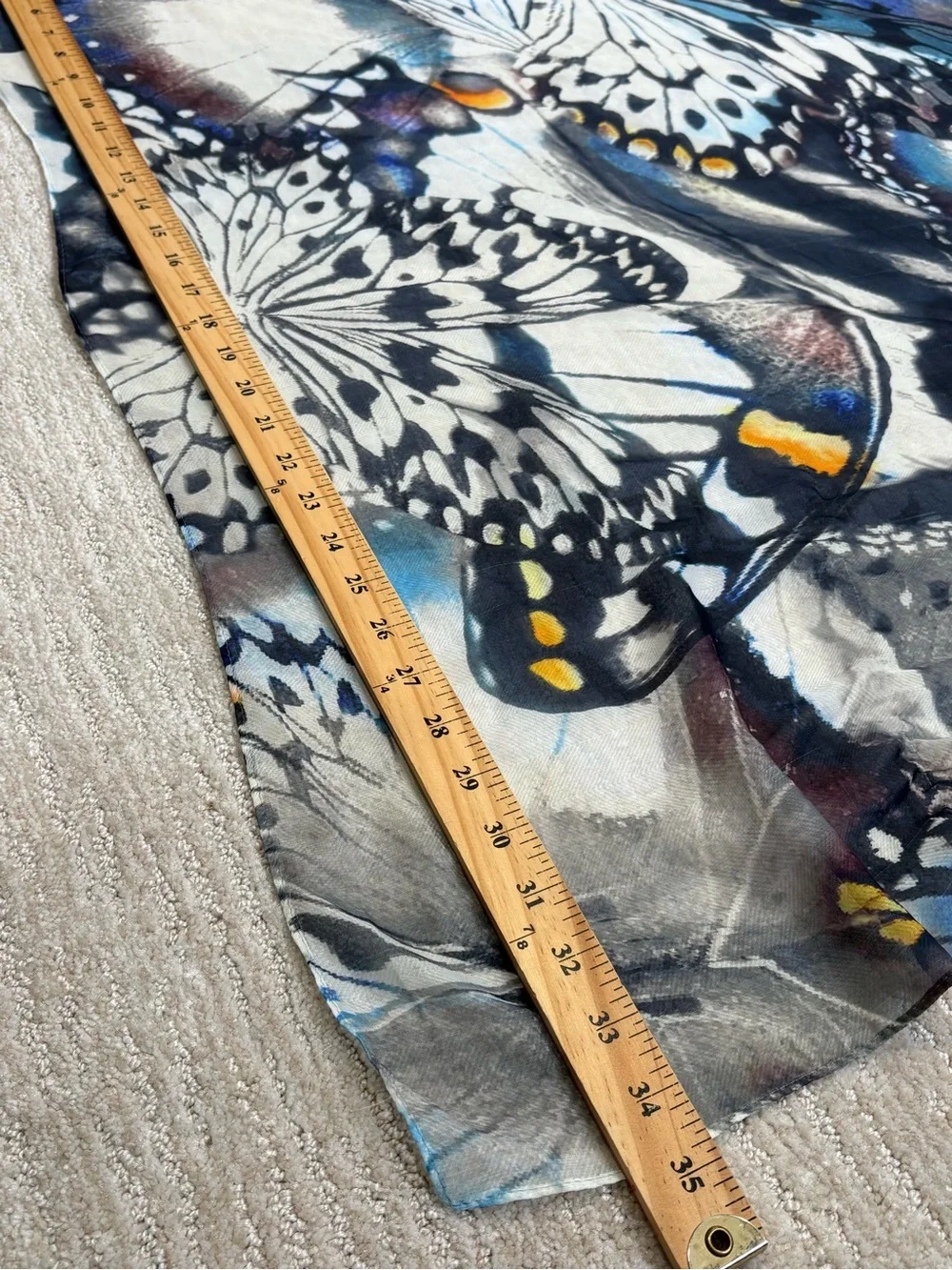 All Over Butterfly Print Rectangle Long Scarf Shawl Wrap Semi Sheer Watercolor
